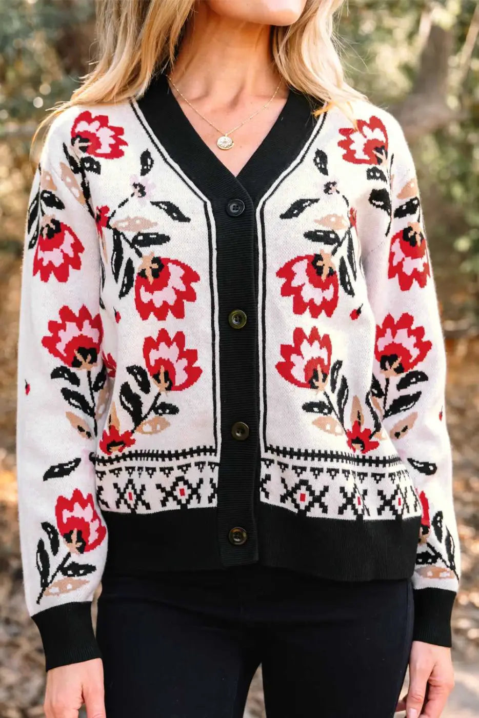 Floral Button-Up Knit Cardigan Women UK