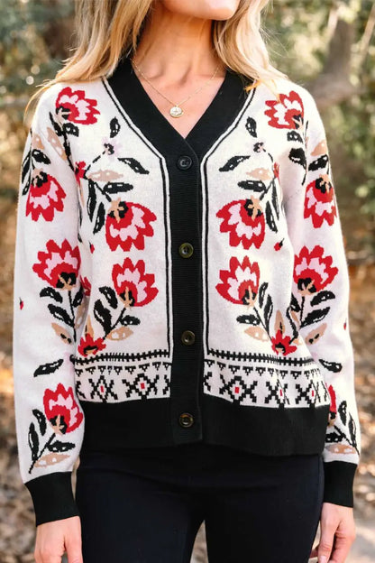 Floral Button-Up Knit Cardigan Women UK
