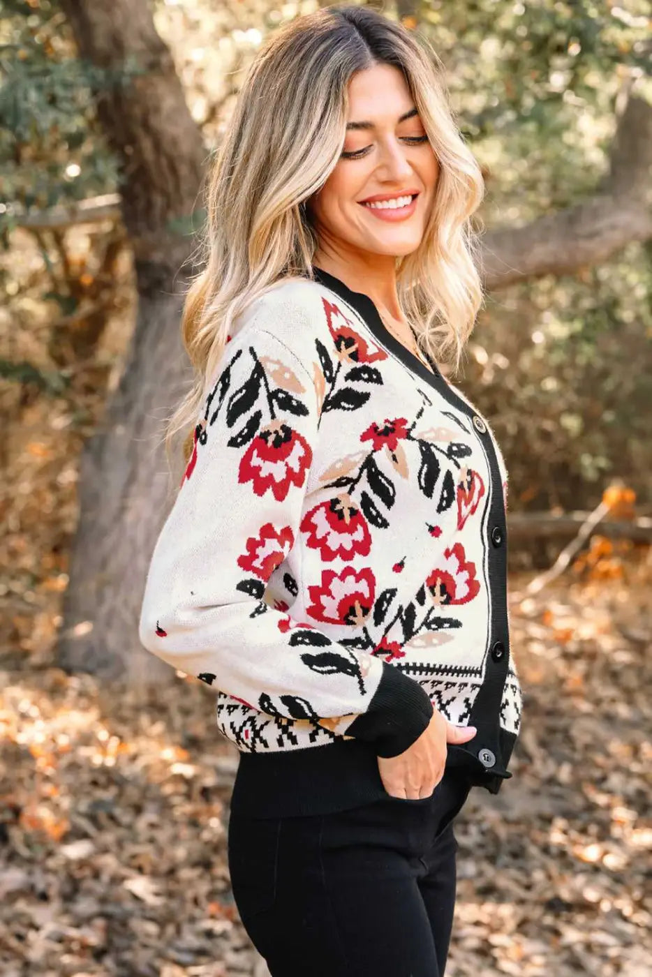 Floral Button-Up Knit Cardigan Women UK