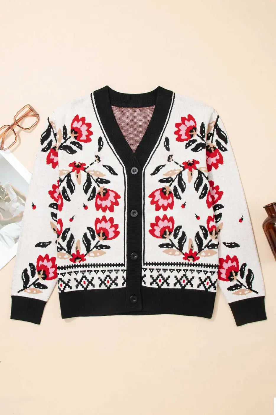 Floral Button-Up Knit Cardigan Women UK