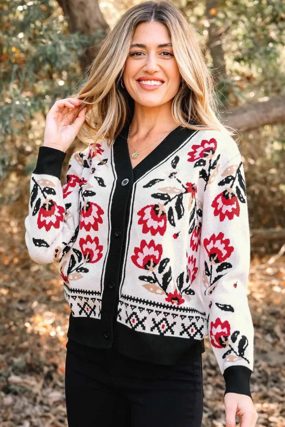 Floral Button-Up Knit Cardigan Women UK