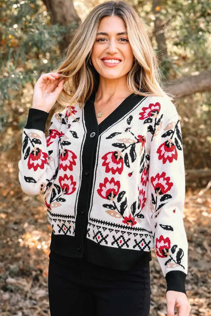 Floral Button-Up Knit Cardigan Women UK
