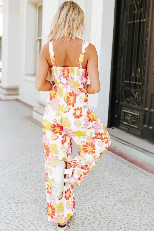 Floral Wide Leg Sleeveless Jumpsuit Women UK