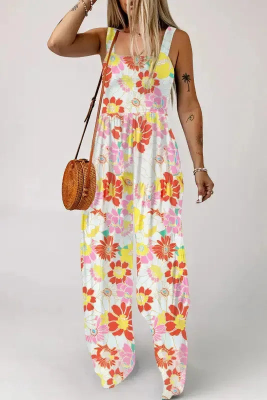 Floral Wide Leg Sleeveless Jumpsuit Women UK