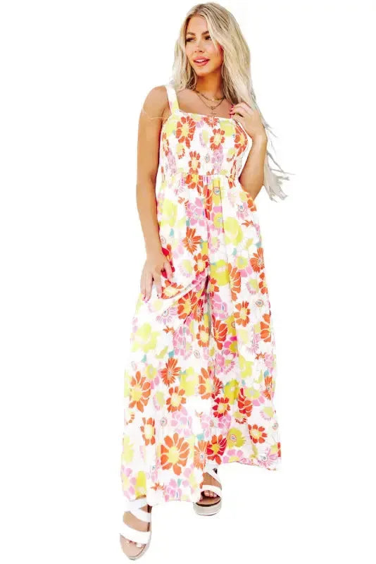 Floral Wide Leg Sleeveless Jumpsuit Women UK