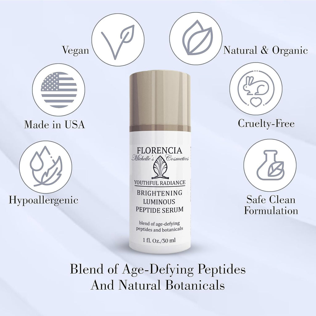 Florencia Brightening Luminous Peptide Serum – Age-Defying Face Serum with Peptides, Hyaluronic Acid & Botanicals | 1 Oz