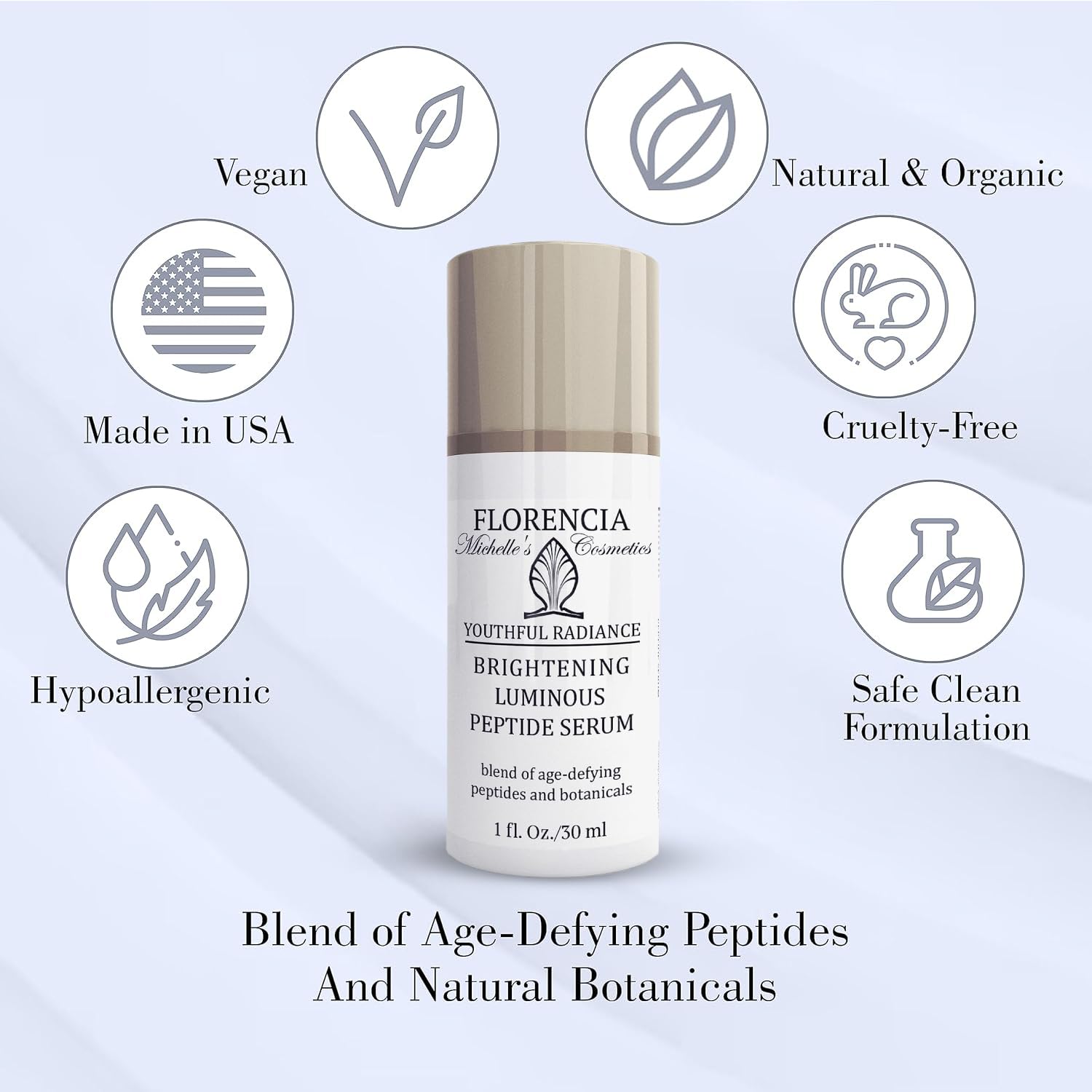 Florencia Brightening Luminous Peptide Serum – Age-Defying Face Serum with Peptides, Hyaluronic Acid & Botanicals | 1 Oz