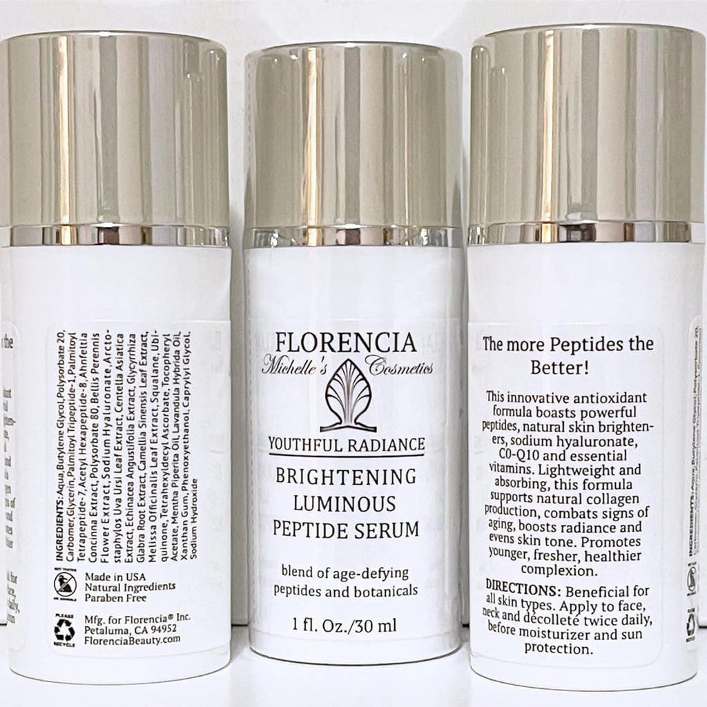 Florencia Brightening Luminous Peptide Serum – Age-Defying Face Serum with Peptides, Hyaluronic Acid & Botanicals | 1 Oz