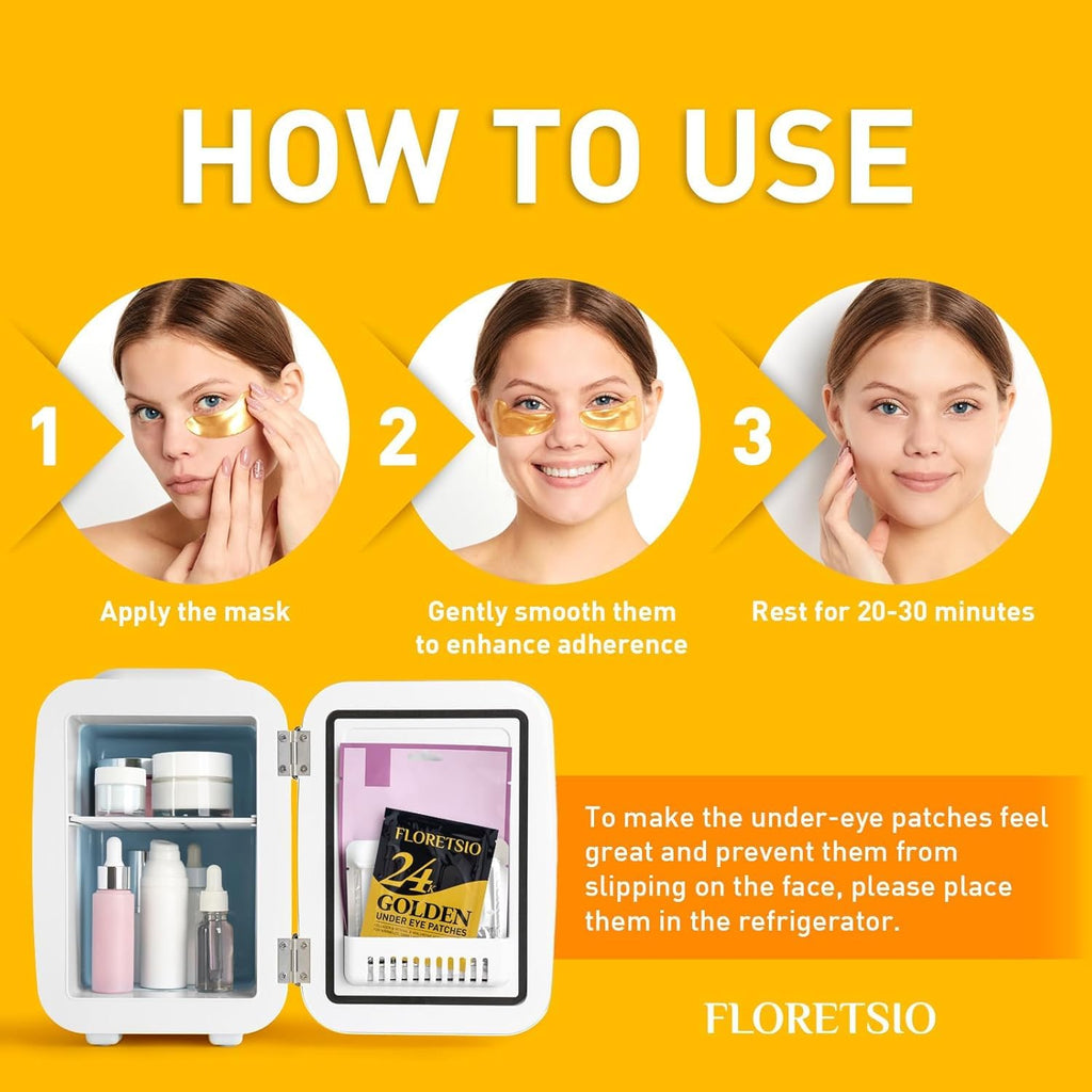 Floretsio 24K Gold Under Eye Patches – Cooling Collagen Mask with Retinol & Hyaluronic Acid