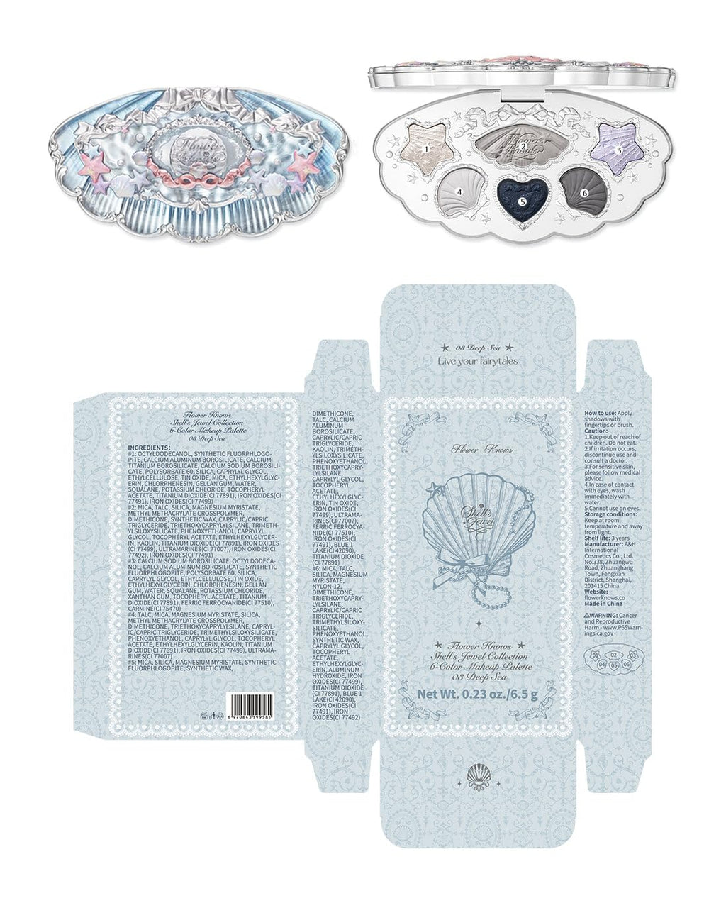 Flower Knows Shell's Jewel 6-Color Makeup Palette - Deep Sea Smoke Grey
