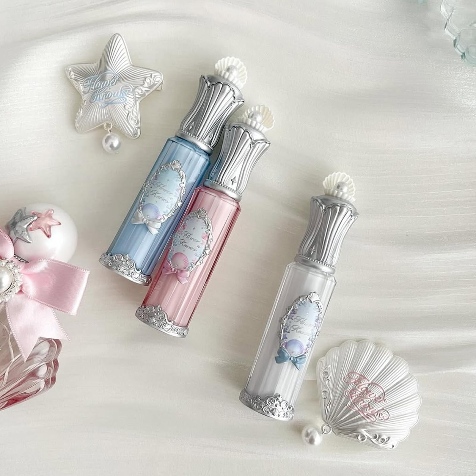 Flower Knows Shell's Jewel Lip Glaze – Hydrating Pinky Apricot Gloss with Hyaluronic