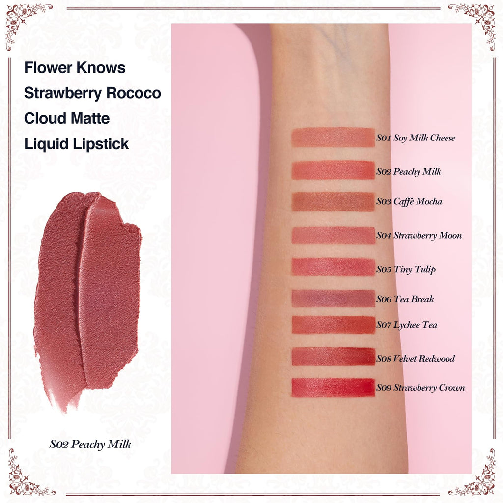 Flower Knows Strawberry Rococo Cloud Lip Cream – Long-Lasting Rosy Coral Matte Lipstick