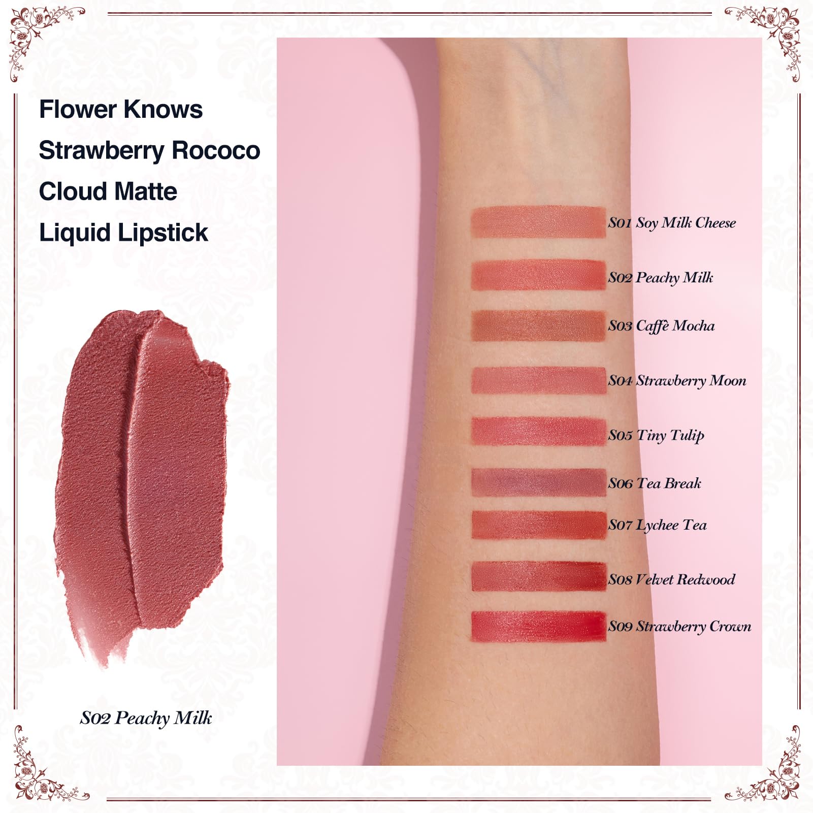 Flower Knows Strawberry Rococo Cloud Lip Cream – Long-Lasting Rosy Coral Matte Lipstick