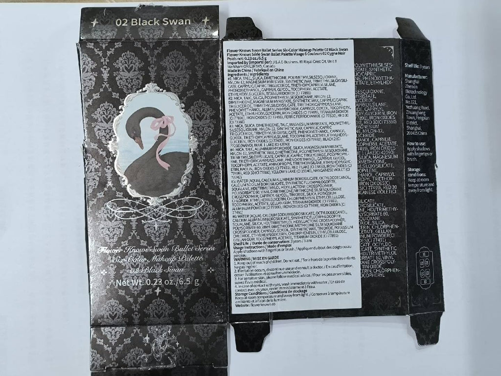 Flower Knows Swan Ballet Palette – Six-Color Matte & Shimmer Makeup (02 Black Swan)