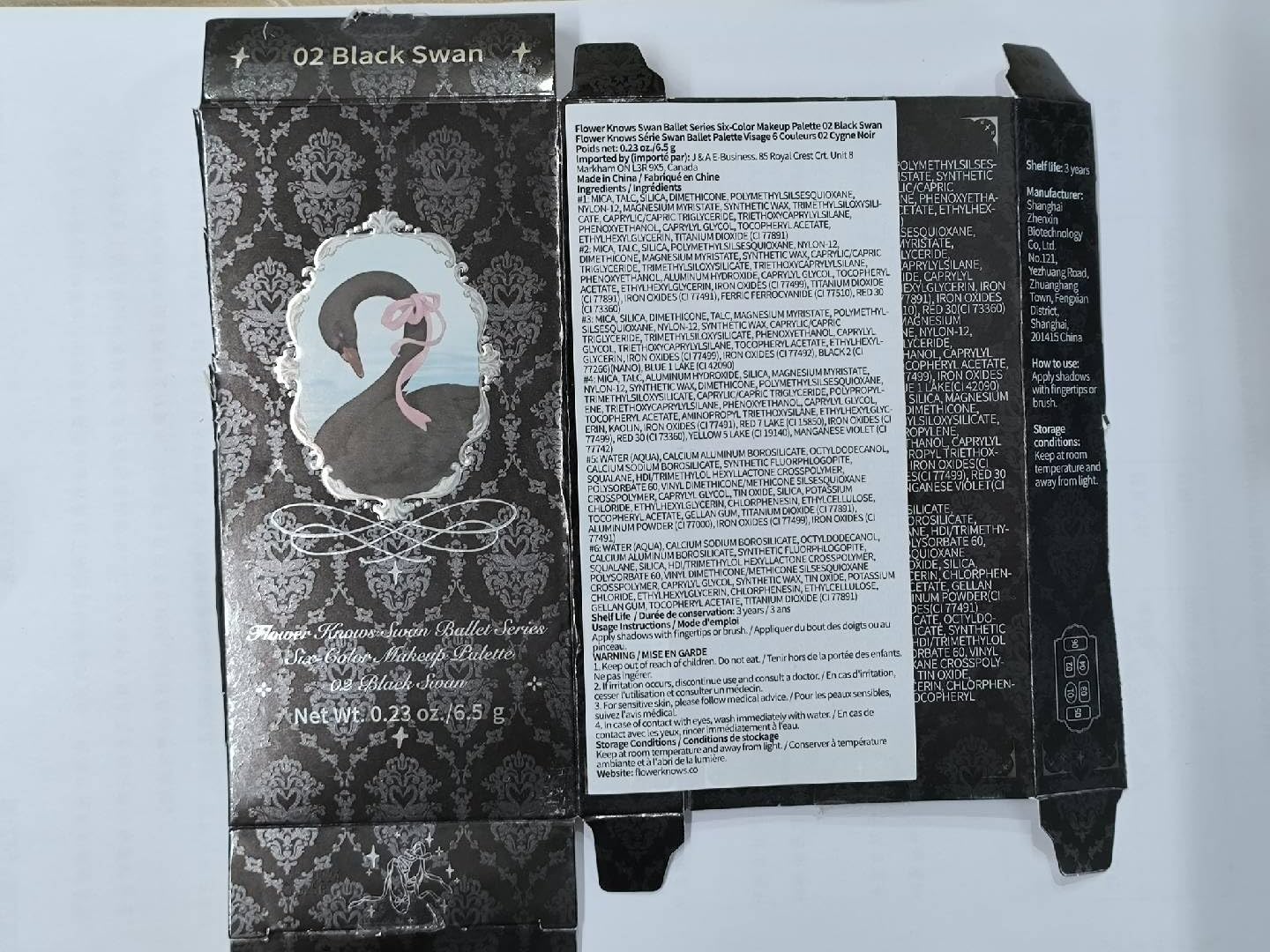 Flower Knows Swan Ballet Palette – Six-Color Matte & Shimmer Makeup (02 Black Swan)