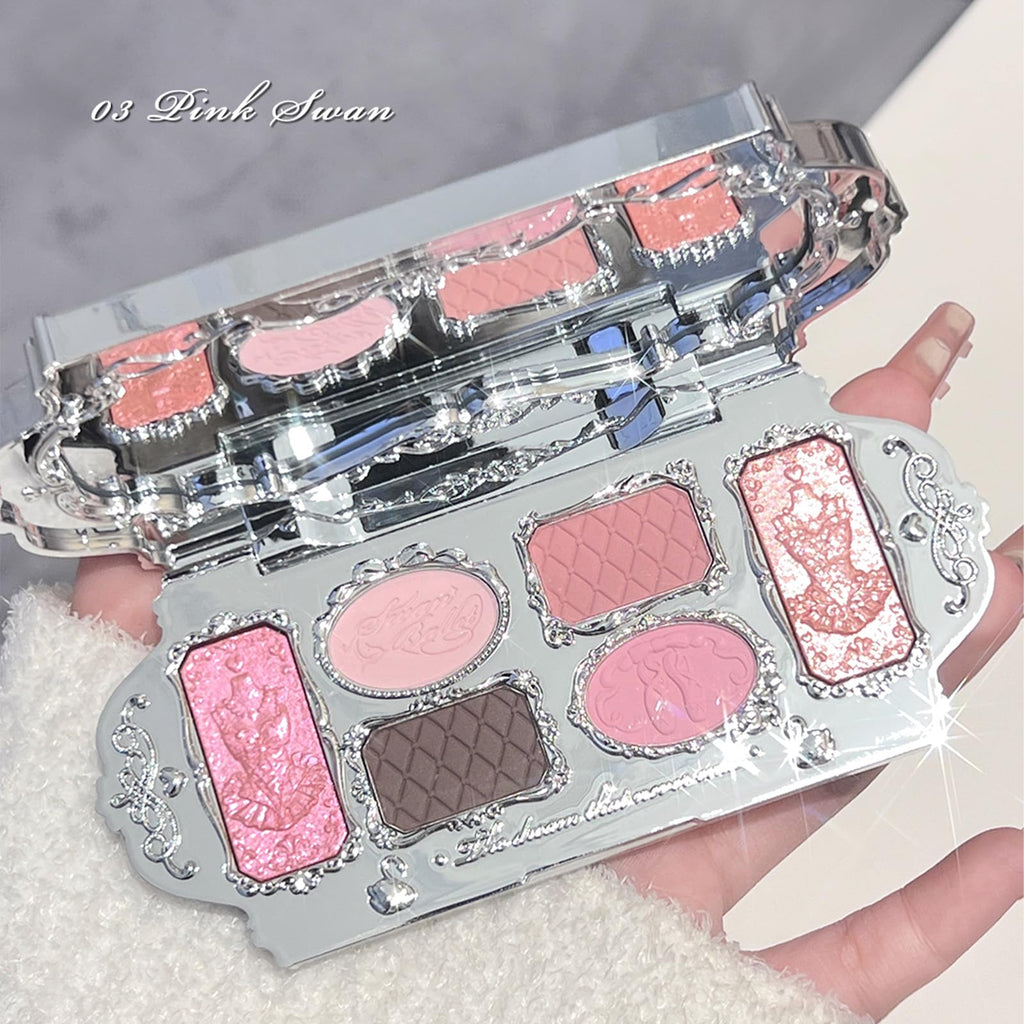 Flower Knows Swan Ballet Palette – 6-Color Soft Pink Face Makeup (0.23 oz)