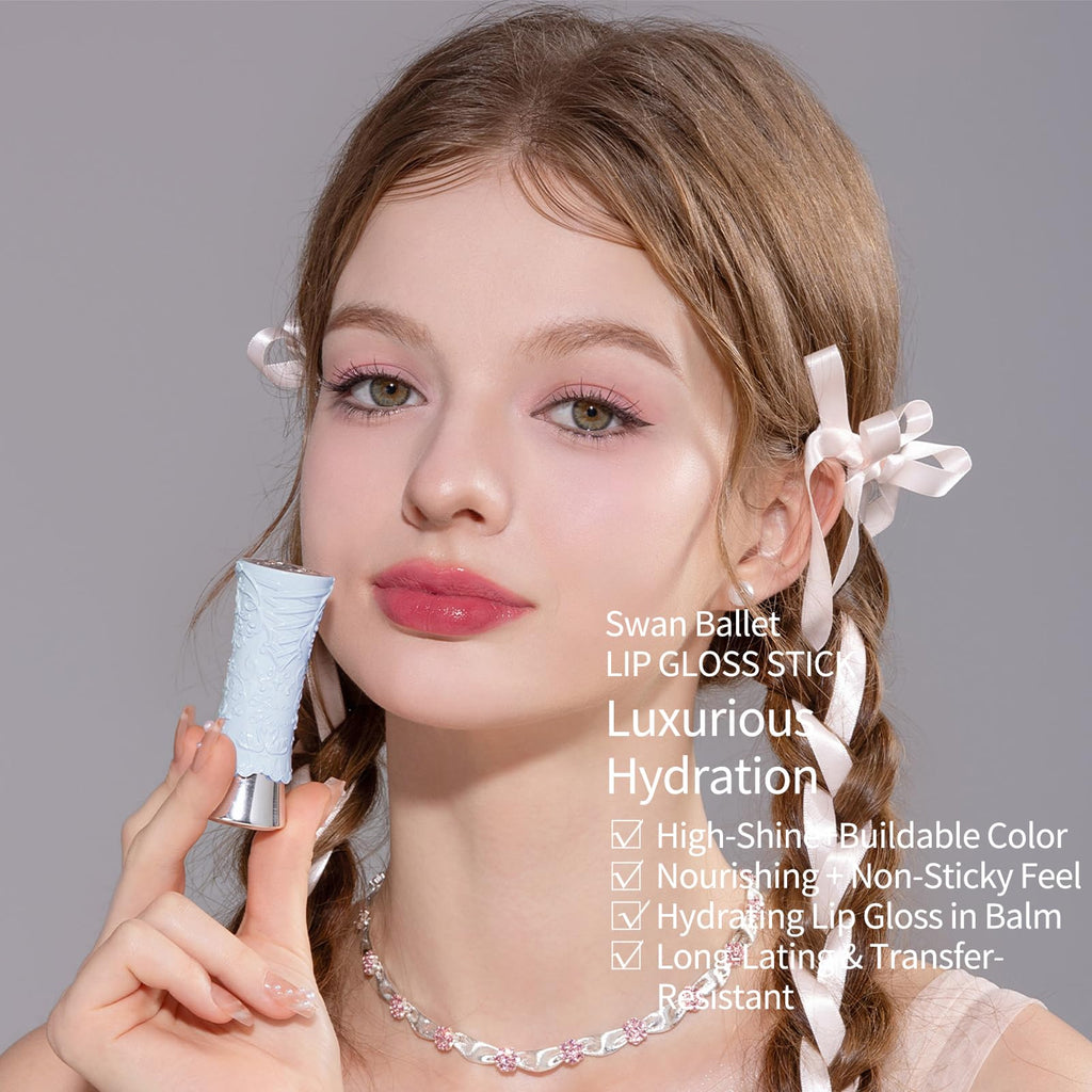 Flower Knows Swan Ballet Shine Lipstick | Hydrating Solid Lip Gloss in Cherry Blossom Pink