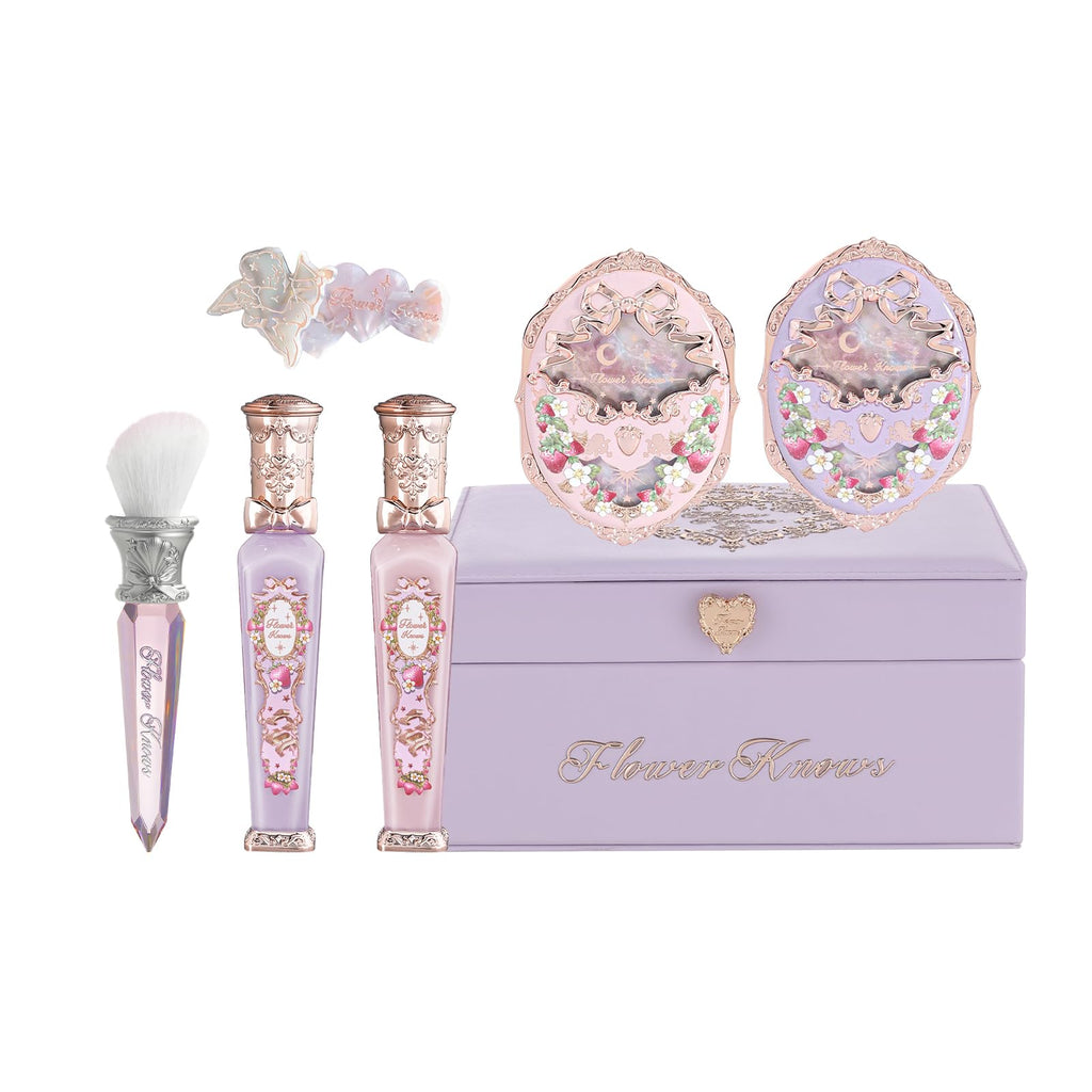 Flower Knows Violet Strawberry Rococo Gift Box Set – 7-Piece Makeup Kit with Mirror