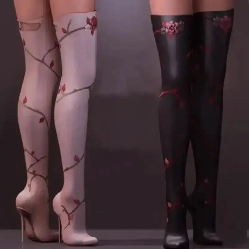 Flower Over The Knee Faux Leather Boots