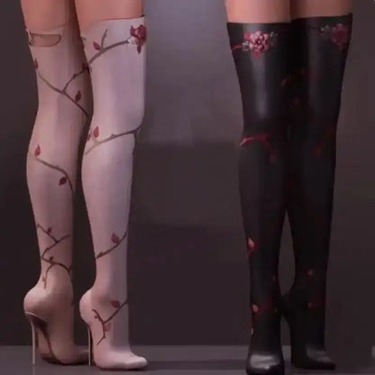 Flower Over The Knee Faux Leather Boots