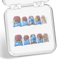Flower Press on Nails Short Duck – Blue-White Gradient French Tip with 3D Flower, Starfish & Pearl (10pcs)
