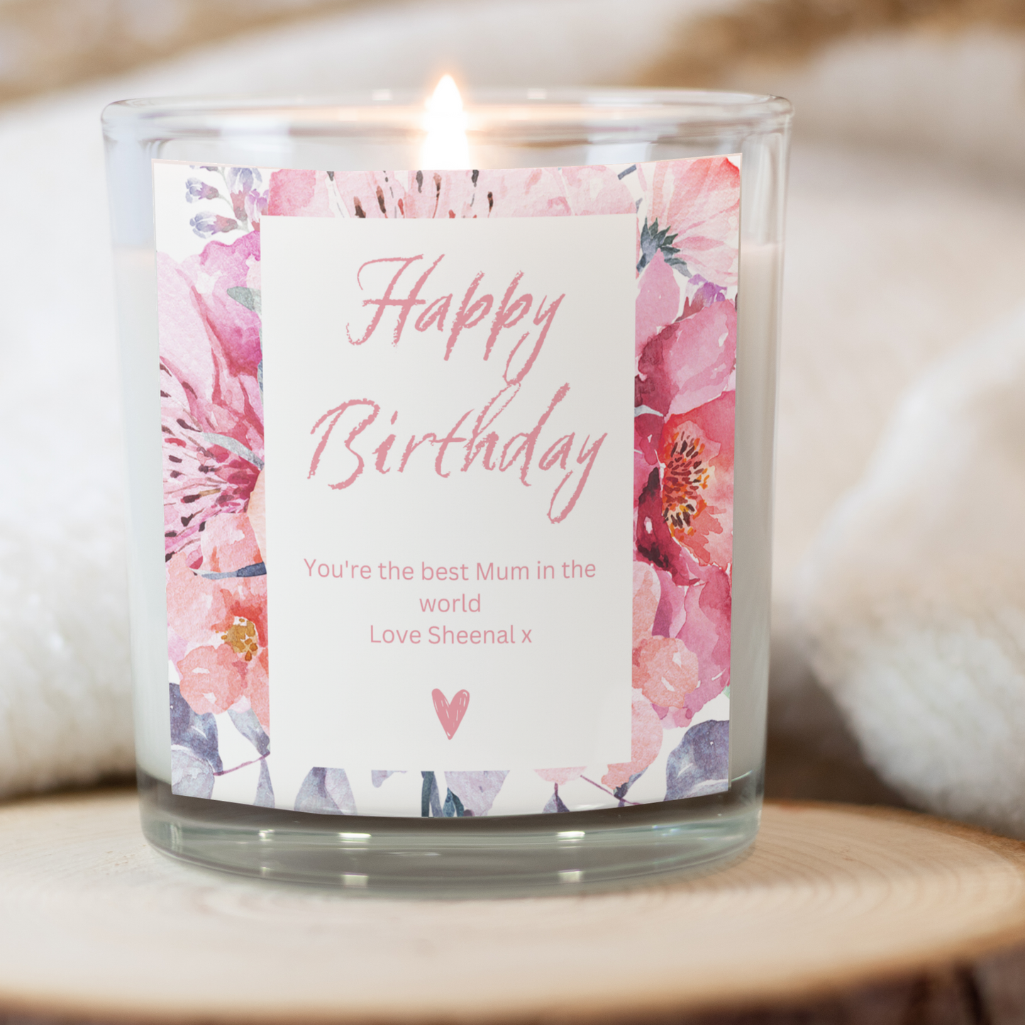 Personalised Pink Happy Birthday Candle Gift Set | Mum, Gran, Sister, Friend