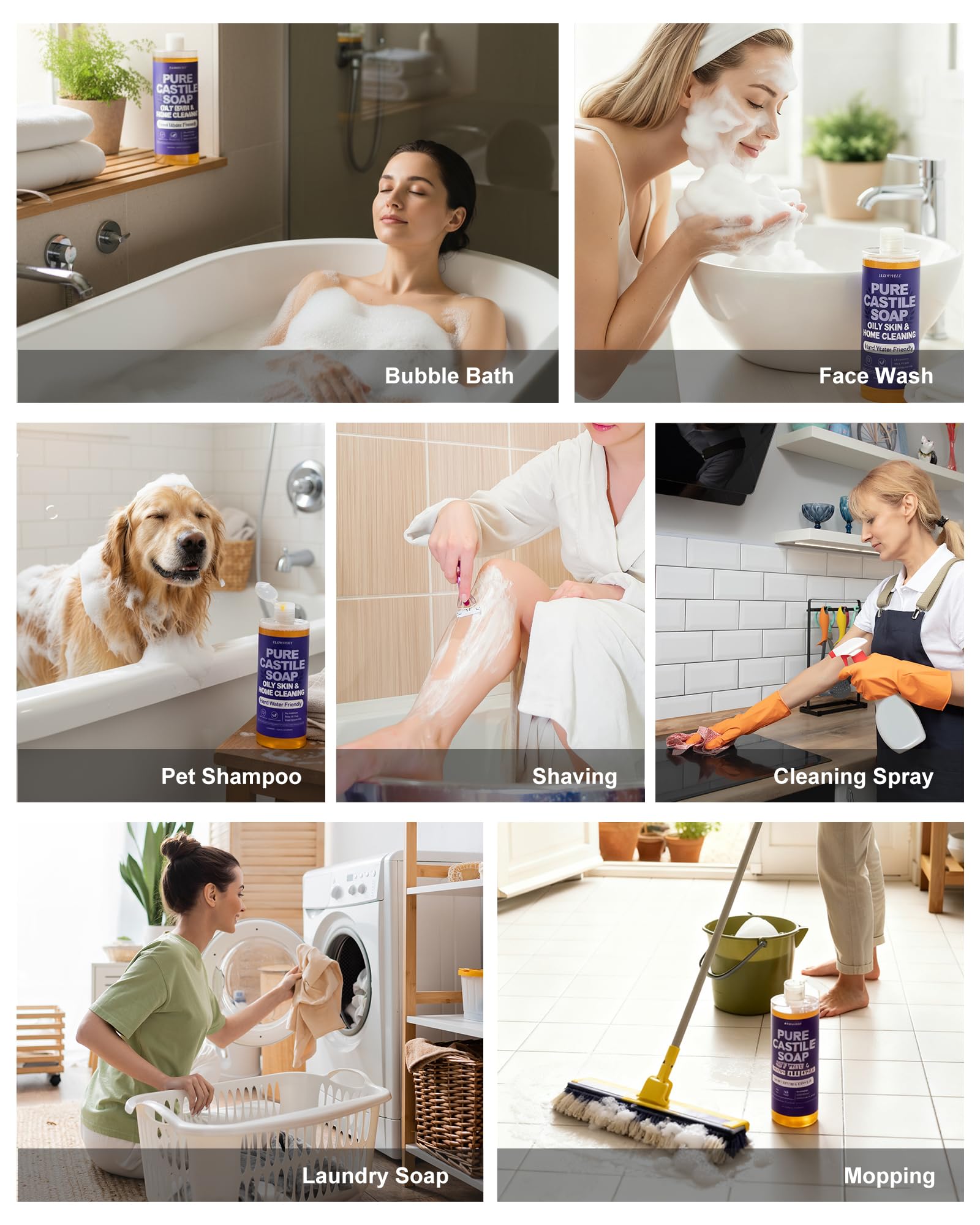 FLOWHYET Pure Castile Soap Liquid Lavender – 1L Natural, Vegan, Hard Water Friendly