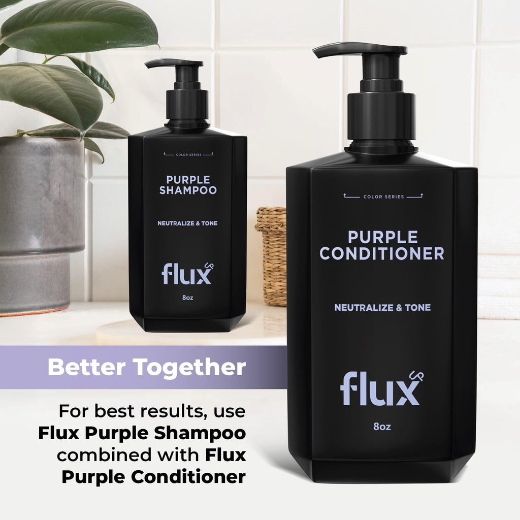FLUX UP Purple Shampoo & Conditioner – Blonde & Silver Hair Toner, Anti-Brass, Sulfate Free (8 oz)
