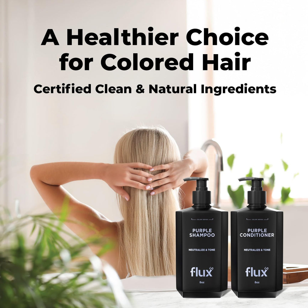 FLUX UP Purple Shampoo & Conditioner – Blonde & Silver Hair Toner, Anti-Brass, Sulfate Free (8 oz)