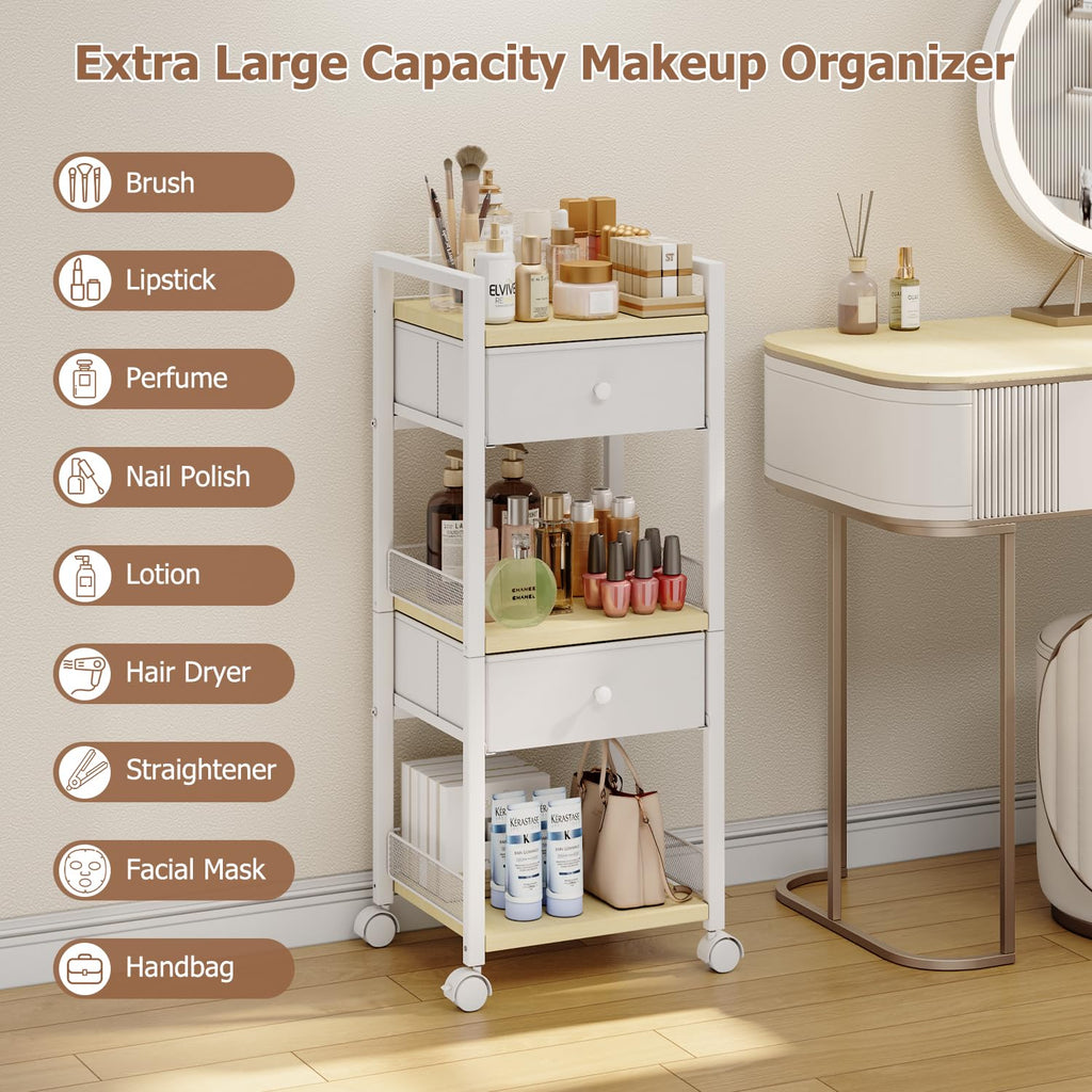 Flycity Makeup Organizer Cart with Drawers – 5-Tier Rolling Vanity, White