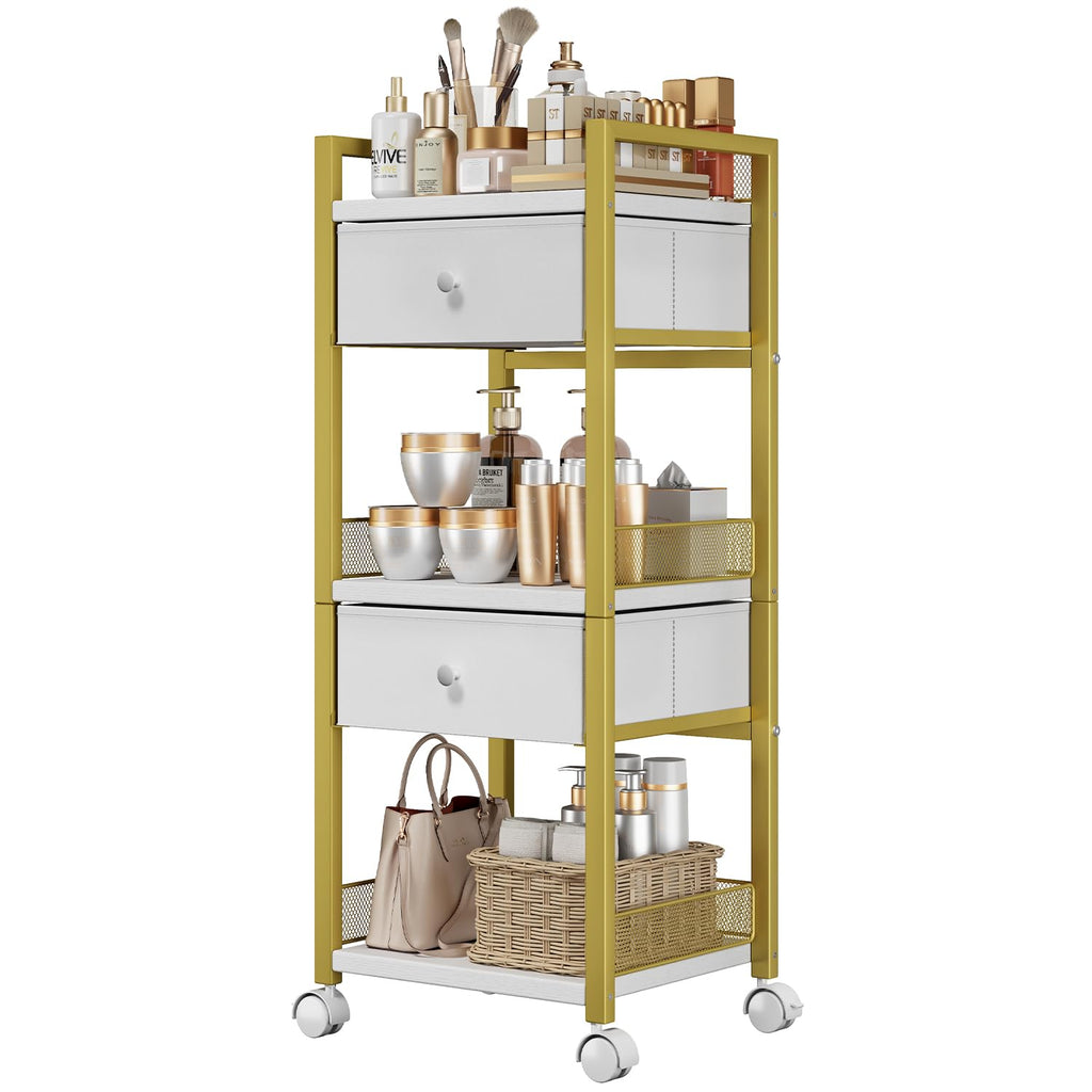 Flycity 5-Tier Rolling Makeup Cart with Drawers – Gold Vanity Organizer on Wheels