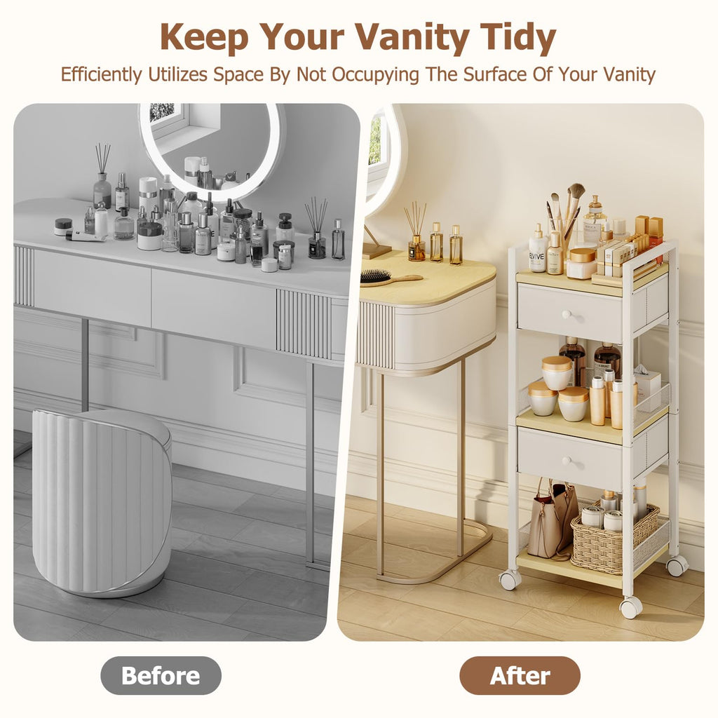 Flycity Makeup Organizer Cart with Drawers – 5-Tier Rolling Vanity, White