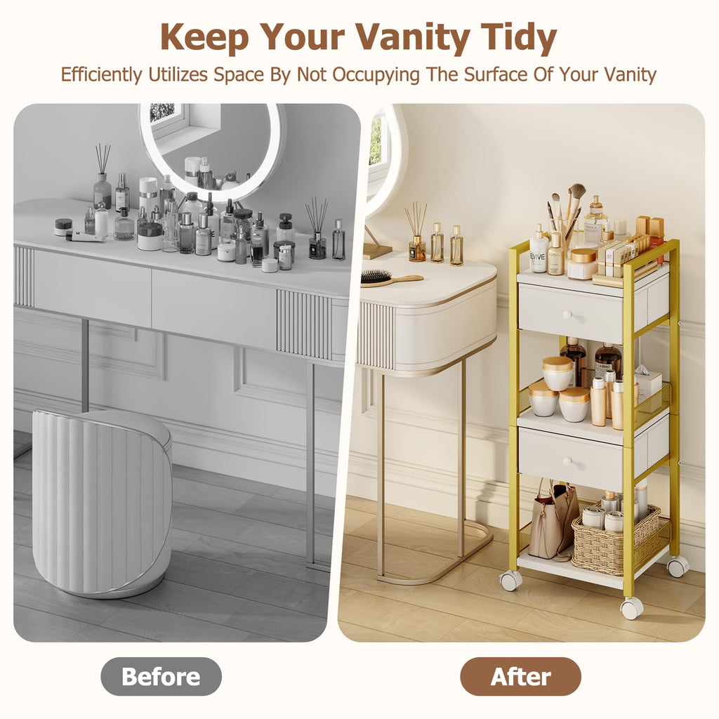 Flycity 5-Tier Rolling Makeup Cart with Drawers – Gold Vanity Organizer on Wheels