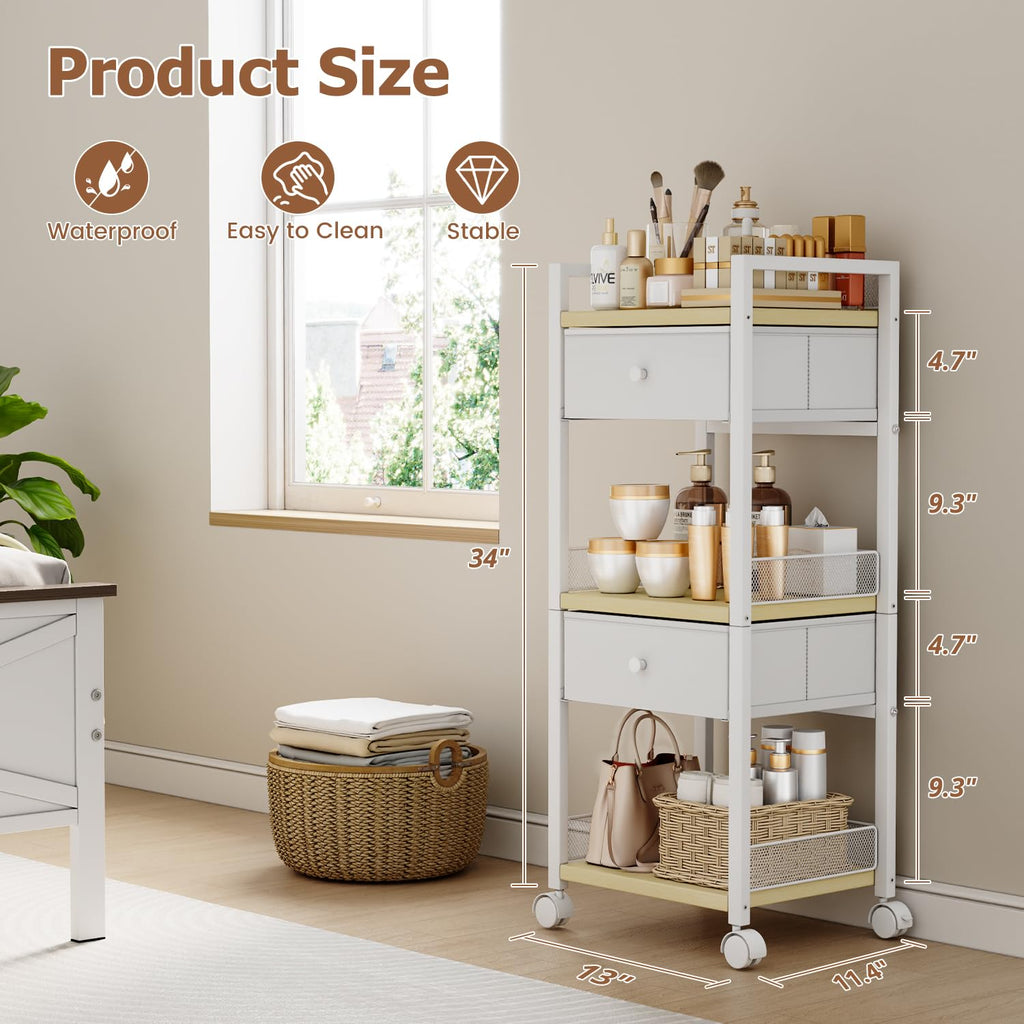 Flycity Makeup Organizer Cart with Drawers – 5-Tier Rolling Vanity, White
