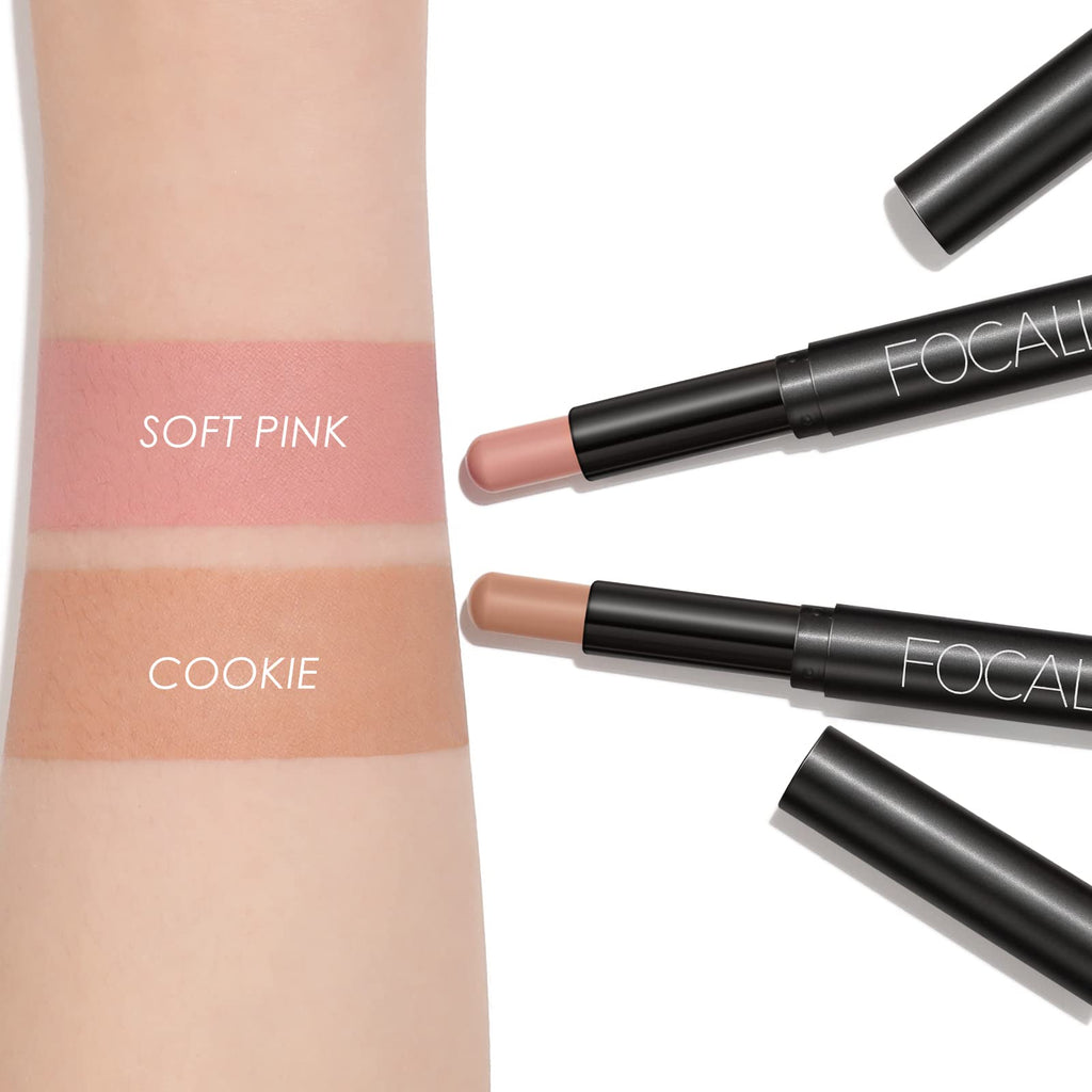 FOCALLURE 2 Pcs Cream Eyeshadow Stick – Long-Lasting, Waterproof Shimmer in Mocha Pink