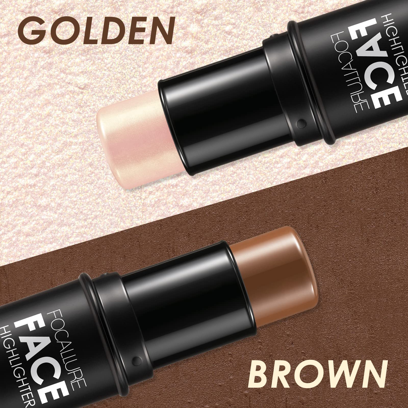 FOCALLURE 2 Pcs Contour Foundation Stick – Dual-Ended Highlight & Bronzer Pen for Sculpted, Long-Wear Look