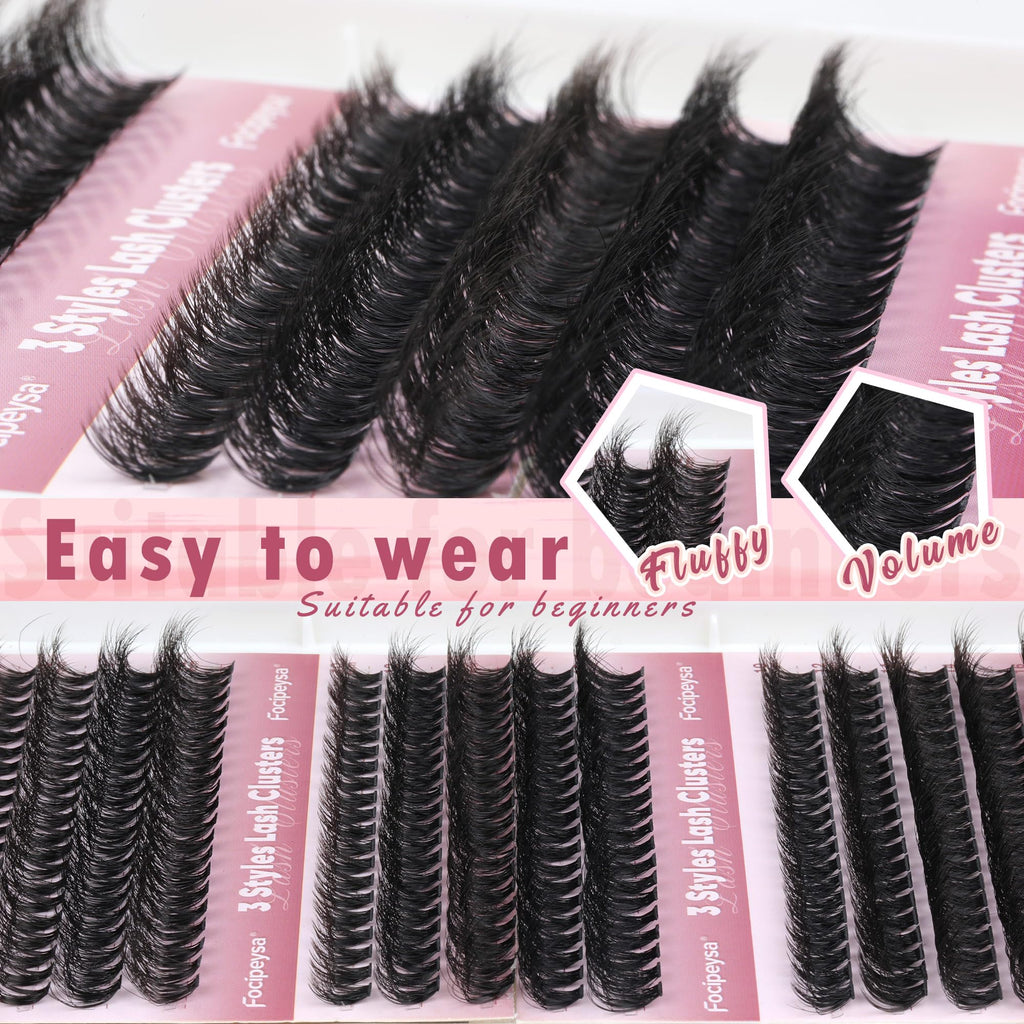 Focipeysa Lash Extension Kit 300pcs – DIY Volume Clusters 9-16mm (60D-80D)