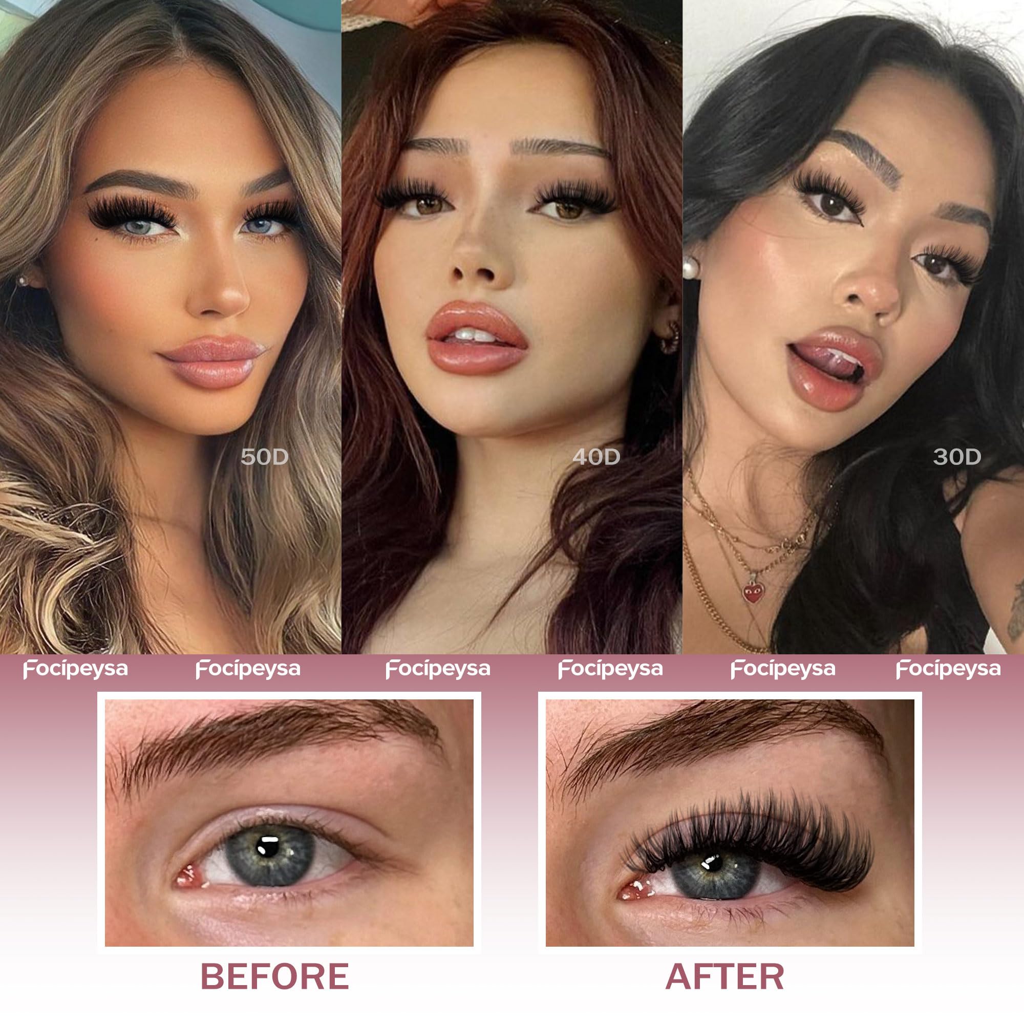 Focipeysa Wispy Lash Clusters 360pcs – DIY Eyelash Extensions 9–16mm 30D-50D