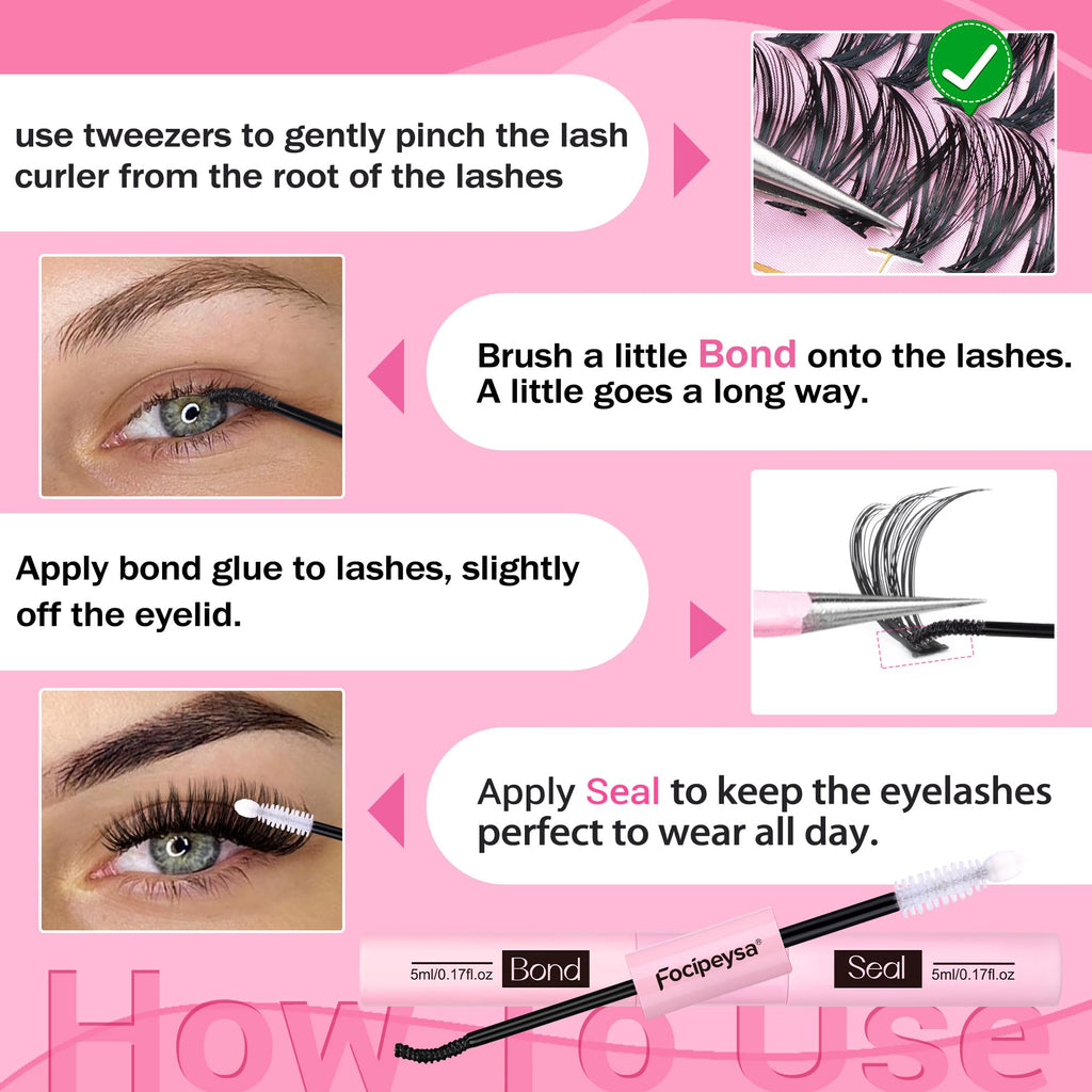 Focipeysa Eyelash Extension Kit – D Curl Clusters 280pcs for DIY Beginners