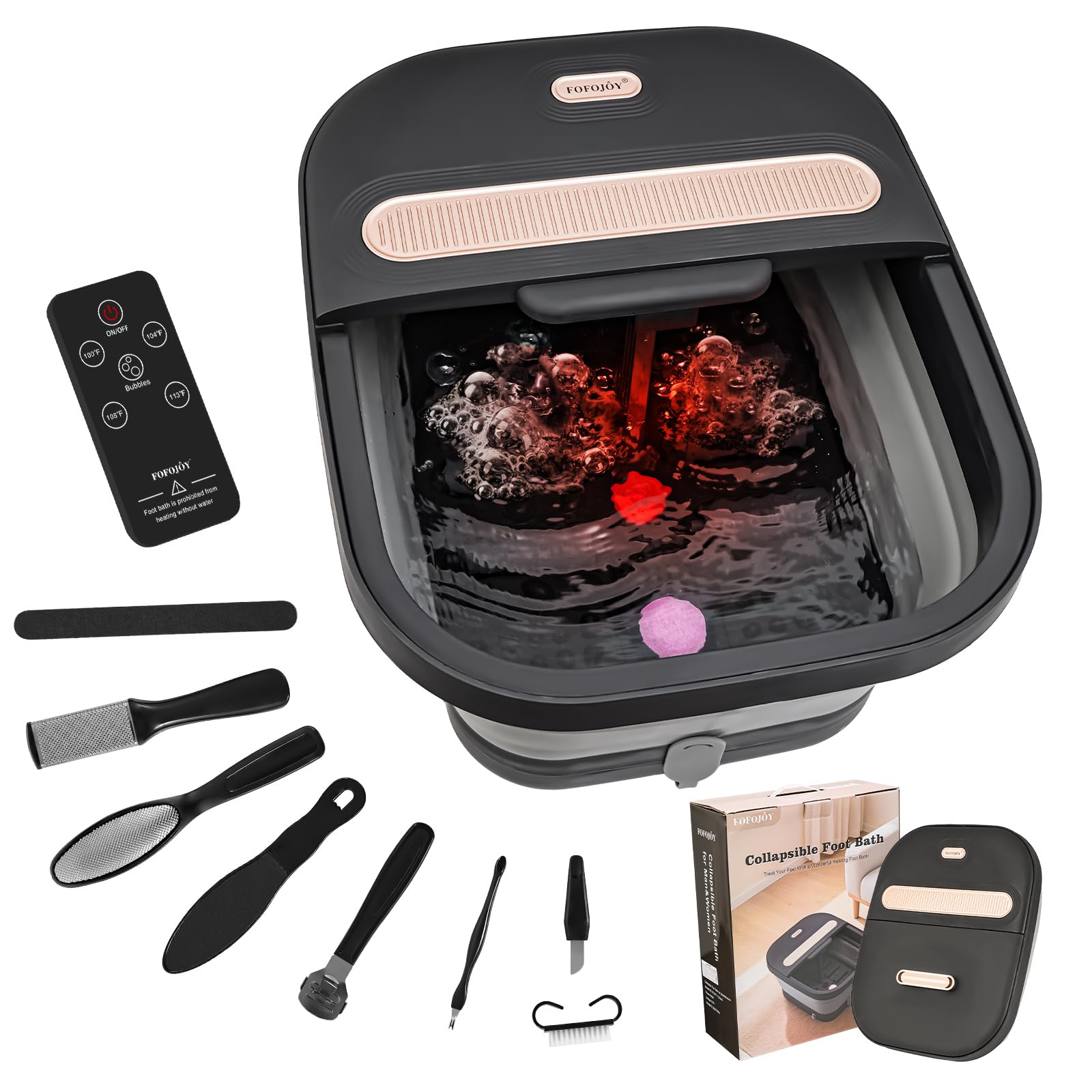 FOFOJÔY Collapsible Foot Spa Bath with Massager, Heat, Bubble Jets & Remote