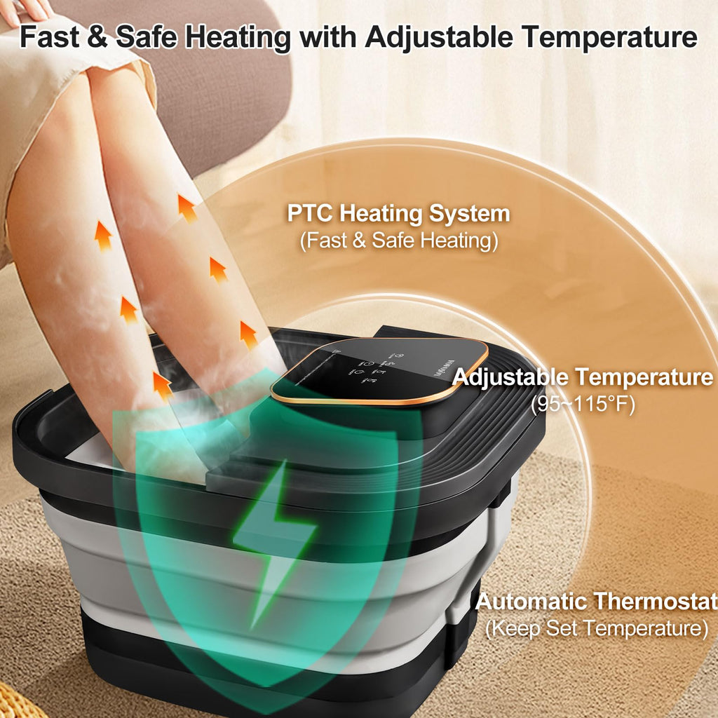 FOFOJÔY Collapsible Foot Spa Bath with Heat, Massage Rollers, Bubbles & Remote