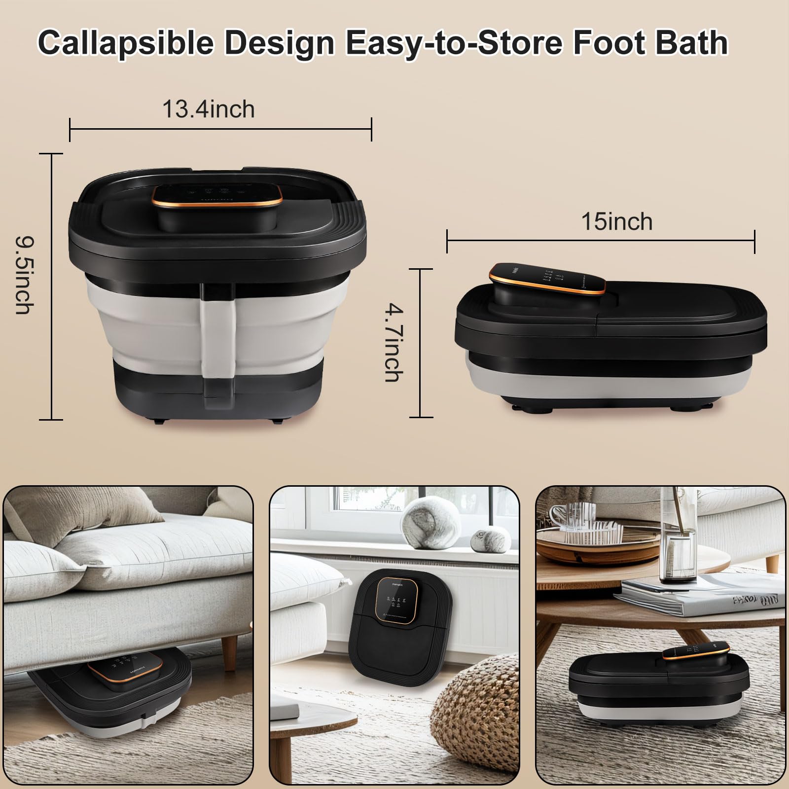 FOFOJÔY Collapsible Foot Spa Bath with Heat, Massage Rollers, Bubbles & Remote
