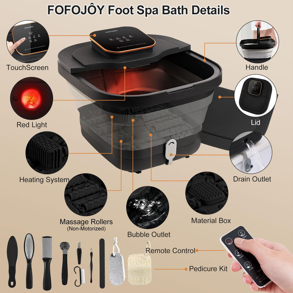 FOFOJÔY Collapsible Foot Spa Bath with Heat, Massage Rollers, Bubbles & Remote