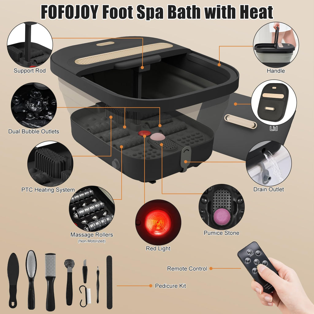FOFOJÔY Collapsible Foot Spa Bath with Massager, Heat, Bubble Jets & Remote