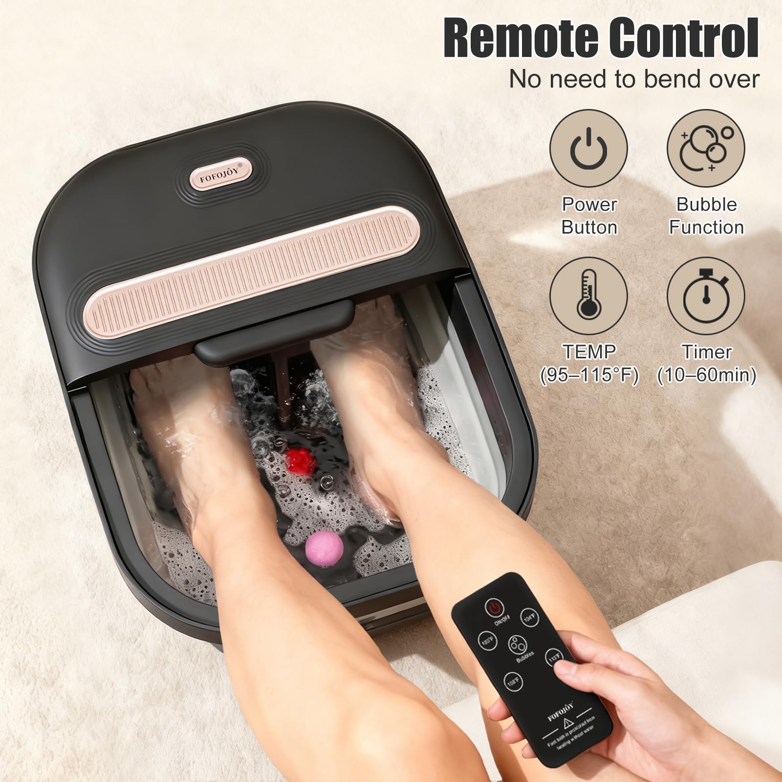 FOFOJÔY Collapsible Foot Spa Bath with Massager, Heat, Bubble Jets & Remote