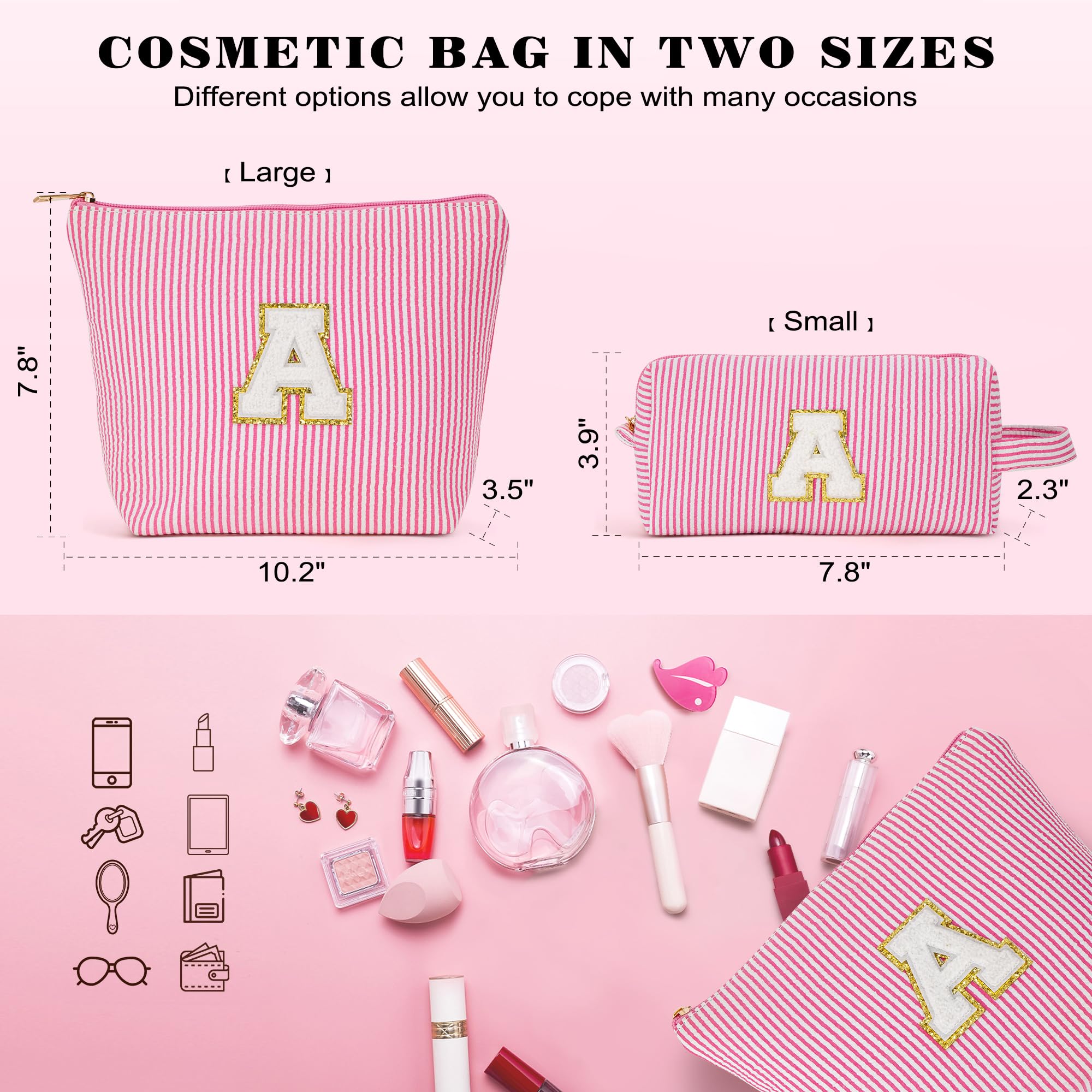Fohufo Travel Makeup Bag Organizer – Initial Zipper Toiletry Bag for Women (Blue Letter G)