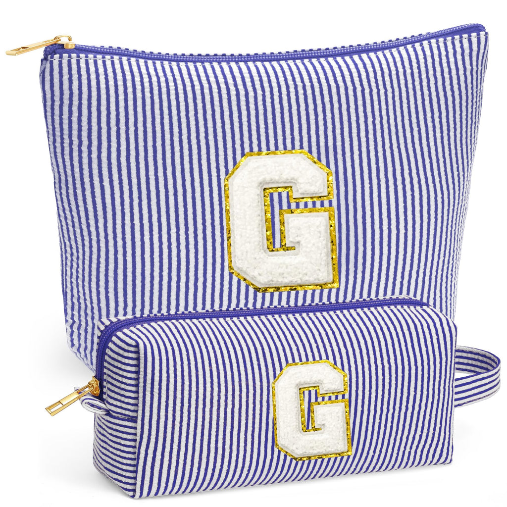 Fohufo Travel Makeup Bag Organizer – Initial Zipper Toiletry Bag for Women (Blue Letter G)