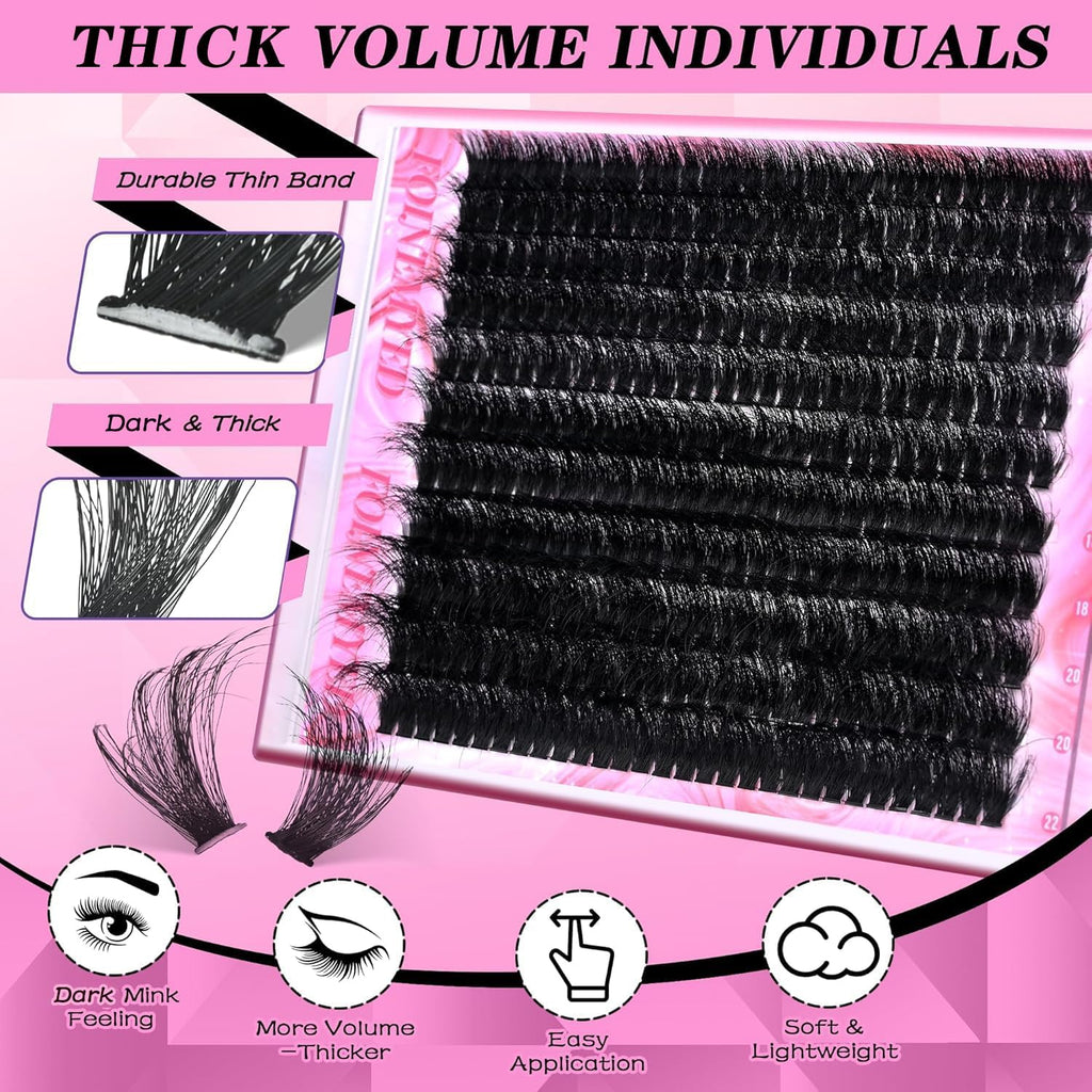 FOINEMYED Lash Clusters Kit 330Pcs, 200D Mega Volume Lashes, 12-22mm, DIY Lash Extensions