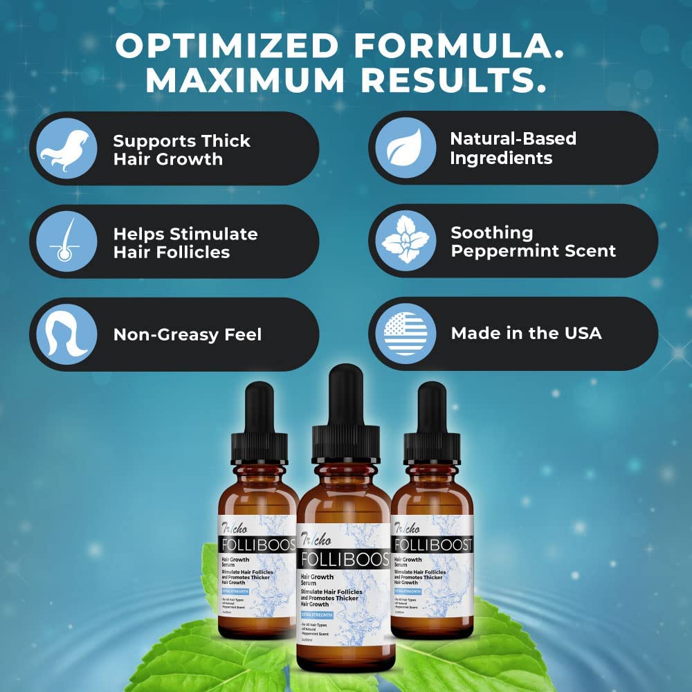 Tricho Labs Folliboost Hair Growth Serum – Natural-Based Formula with Biotin & Peppermint Oil – Thicker, Fuller Hair – 2oz, 6-Pack