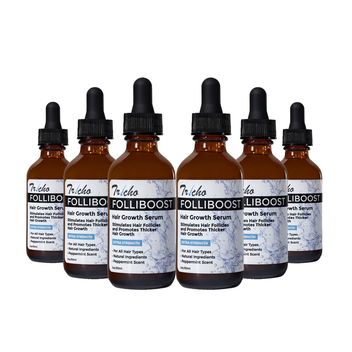 Tricho Labs Folliboost Hair Growth Serum – Natural-Based Formula with Biotin & Peppermint Oil – Thicker, Fuller Hair – 2oz, 6-Pack